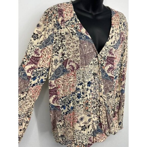 Knox Rose Women Boho Blouse Top Size Large L Pink Floral Long Sleeve V-Neck EUC - Picture 4 of 8